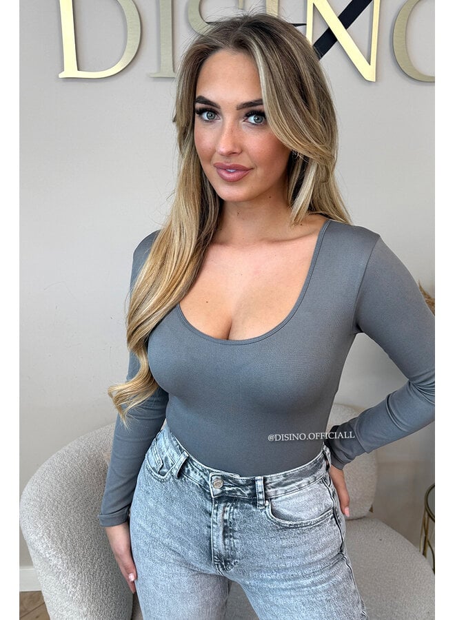 GREY - 'JAMILLA BODYSUIT' - SUPER SHAPING RIBBED BODYSUIT