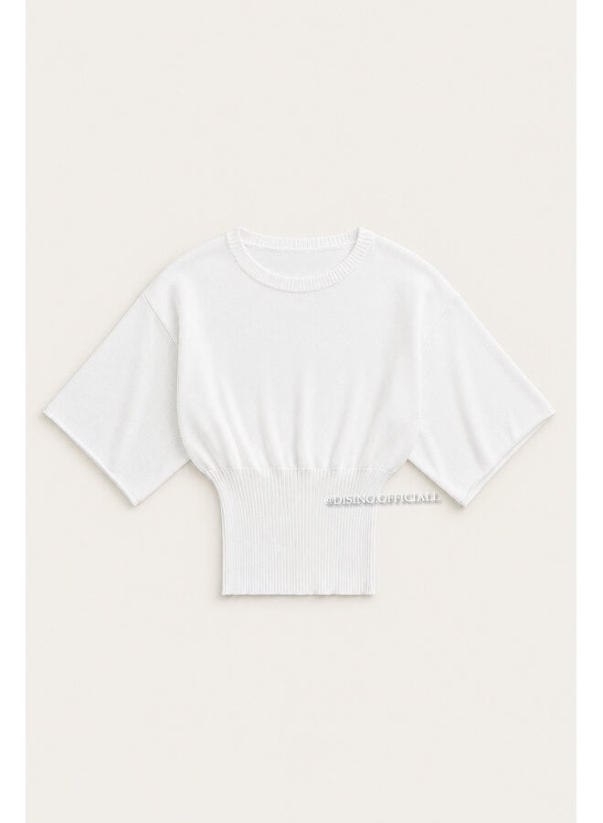 ECRU - 'ILAYDA SHORTSLEEVE' - SNATCHED BELL SLEEVE KNIT TOP