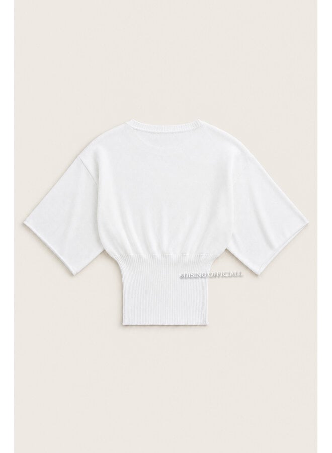 ECRU - 'ILAYDA SHORTSLEEVE' - SNATCHED BELL SLEEVE KNIT TOP
