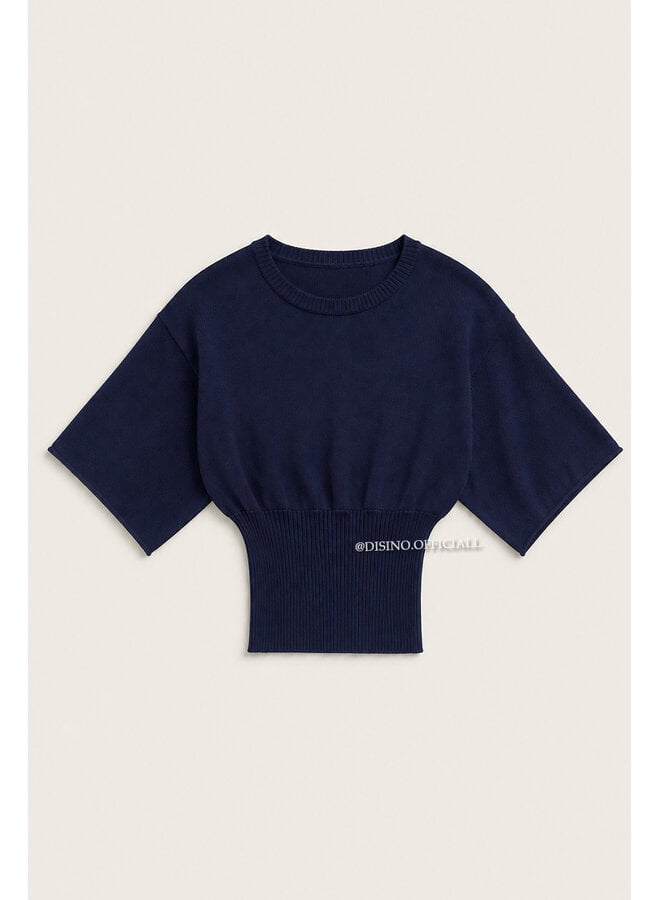 NAVY BLUE - 'ILAYDA SHORTSLEEVE' - SNATCHED BELL SLEEVE KNIT TOP