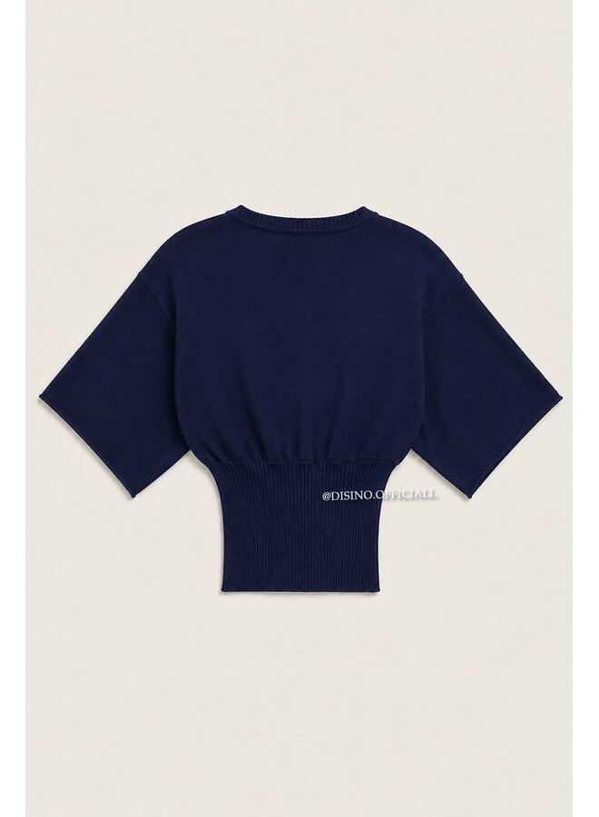 NAVY BLUE - 'ILAYDA SHORTSLEEVE' - SNATCHED BELL SLEEVE KNIT TOP