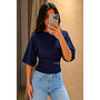 NAVY BLUE - 'ILAYDA SHORTSLEEVE' - SNATCHED BELL SLEEVE KNIT TOP