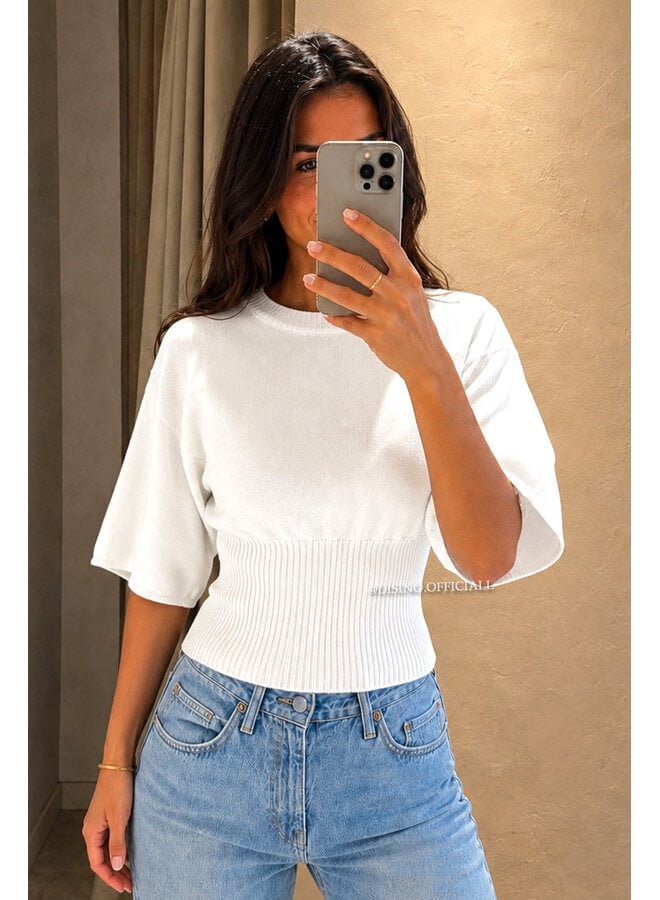 ECRU - 'ILAYDA SHORTSLEEVE' - SNATCHED BELL SLEEVE KNIT TOP
