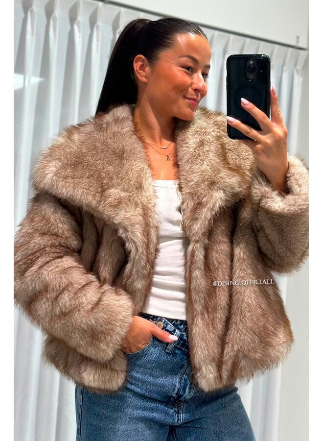 BEIGE - 'SUZE COAT' - FLUFFY FAUX FUR OVERSIZED COAT