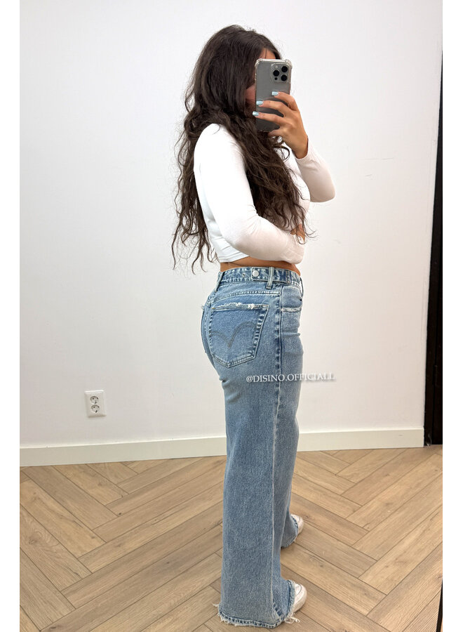 BLUE - 'LEXIE JEANS' - WAIST DETAIL PERFECT STRETCH BAGGY JEANS