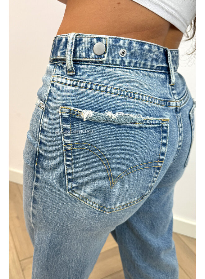 BLUE - 'LEXIE JEANS' - WAIST DETAIL PERFECT STRETCH BAGGY JEANS