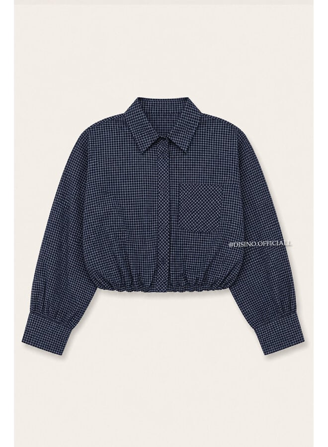 NAVY BLUE - 'NENA V2 BLOUSE' - CHECKED CROPPED BLOUSE