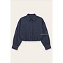 NAVY BLUE - 'NENA V2 BLOUSE' - CHECKED CROPPED BLOUSE