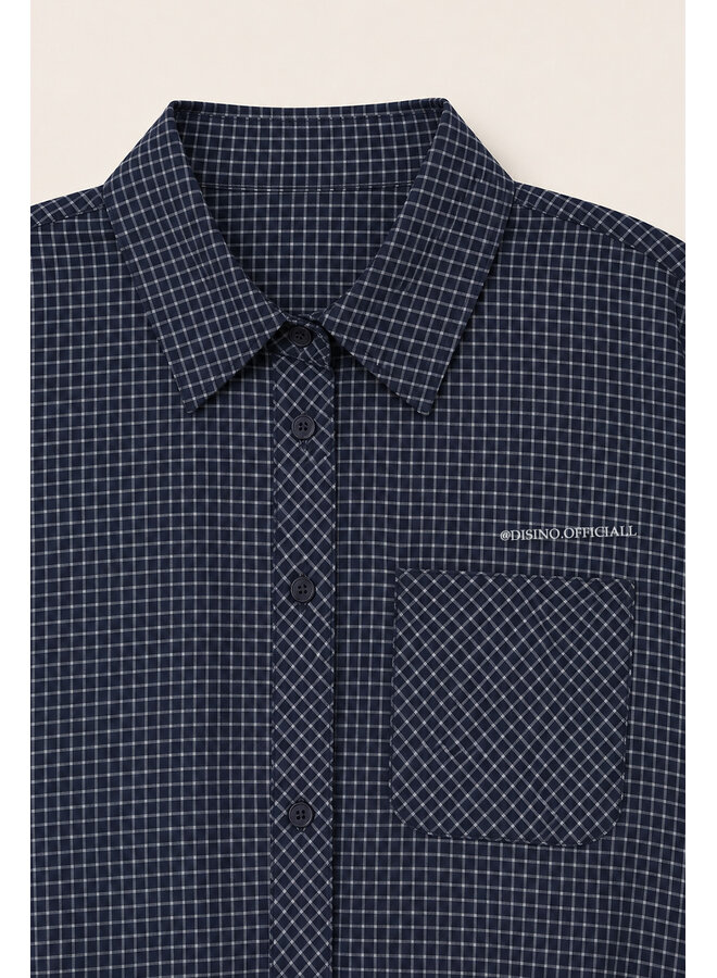 NAVY BLUE - 'NENA V2 BLOUSE' - CHECKED CROPPED BLOUSE