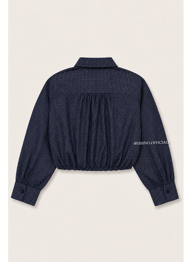 NAVY BLUE - 'NENA V2 BLOUSE' - CHECKED CROPPED BLOUSE