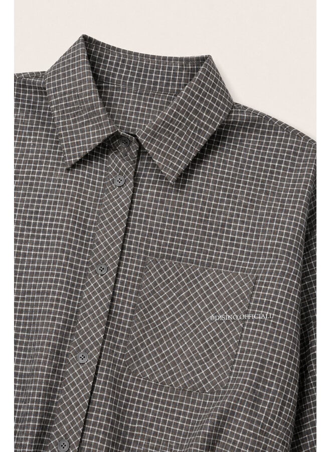 TAUPE - 'NENA V2 BLOUSE' - CHECKED CROPPED BLOUSE