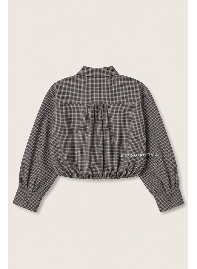 TAUPE - 'NENA V2 BLOUSE' - CHECKED CROPPED BLOUSE