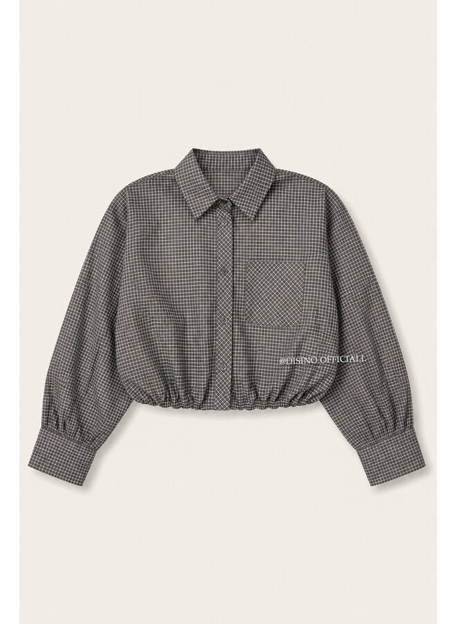 TAUPE - 'NENA V2 BLOUSE' - CHECKED CROPPED BLOUSE