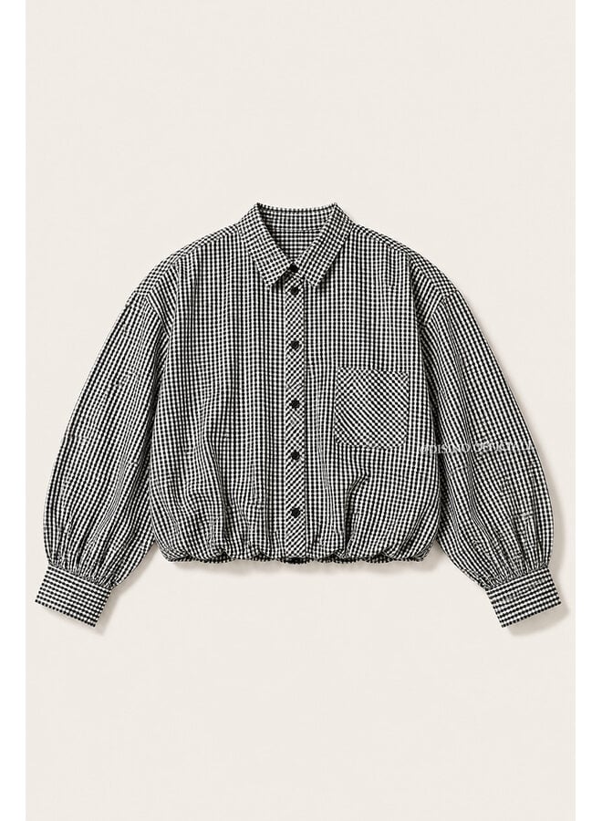 BLACK/WHITE - 'NENA V2 BLOUSE' - CHECKED CROPPED BLOUSE