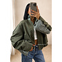 ARMY GREEN - 'NENA BOMBER' - OVERSIZED BOMBER CHECK DETAIL JACKET