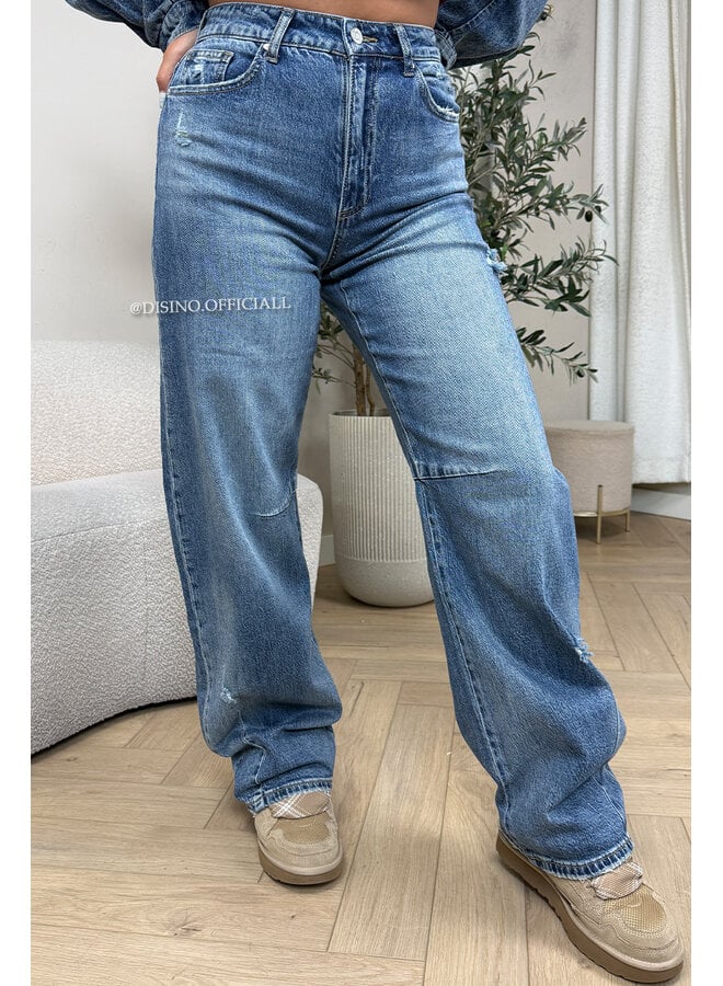 DARK BLUE - 'SEATTLE' - STRETCH DAMAGED BALLOON LEG JEANS
