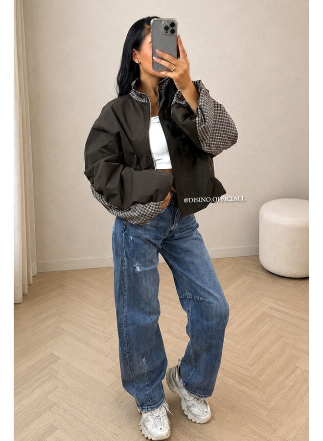CHOCO - 'NENA BOMBER' - OVERSIZED BOMBER CHECK DETAIL JACKET