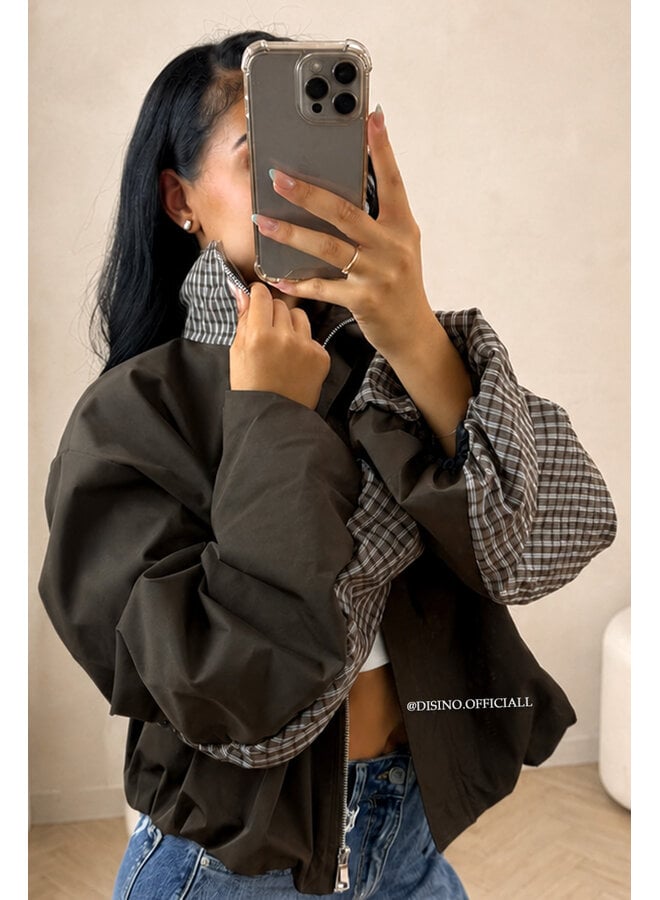 CHOCO - 'NENA BOMBER' - OVERSIZED BOMBER CHECK DETAIL JACKET