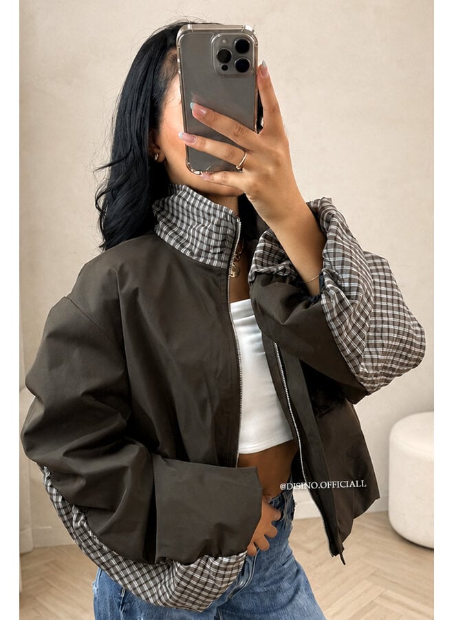 CHOCO - 'NENA BOMBER' - OVERSIZED BOMBER CHECK DETAIL JACKET