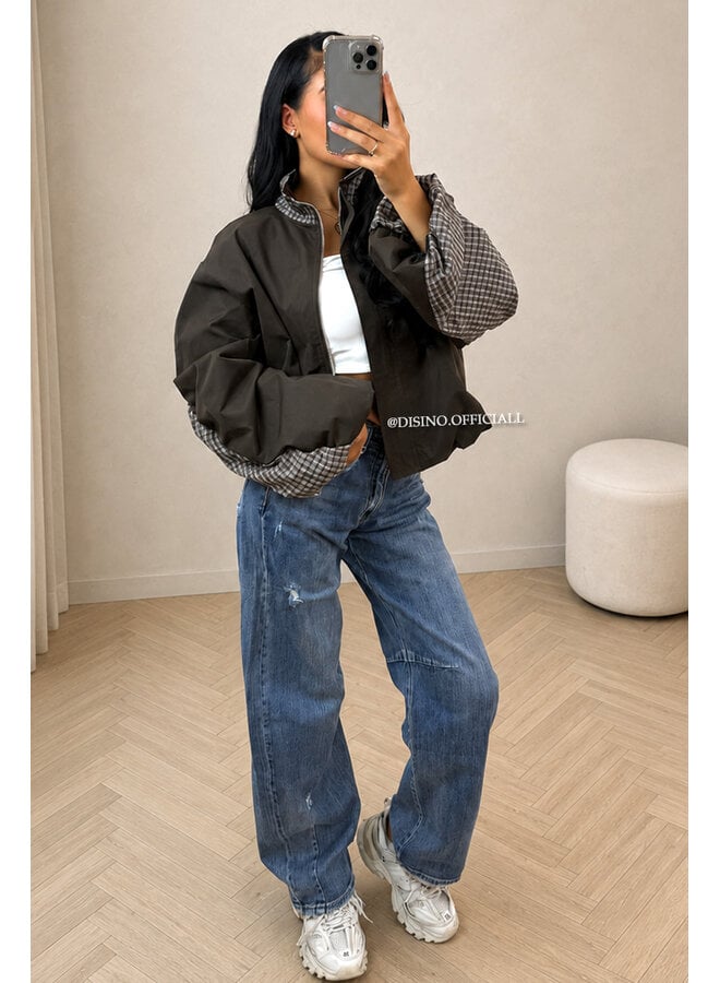 CHOCO - 'NENA BOMBER' - OVERSIZED BOMBER CHECK DETAIL JACKET