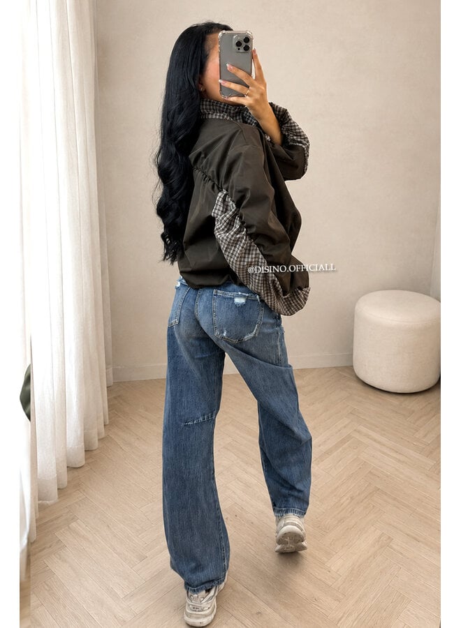 CHOCO - 'NENA BOMBER' - OVERSIZED BOMBER CHECK DETAIL JACKET