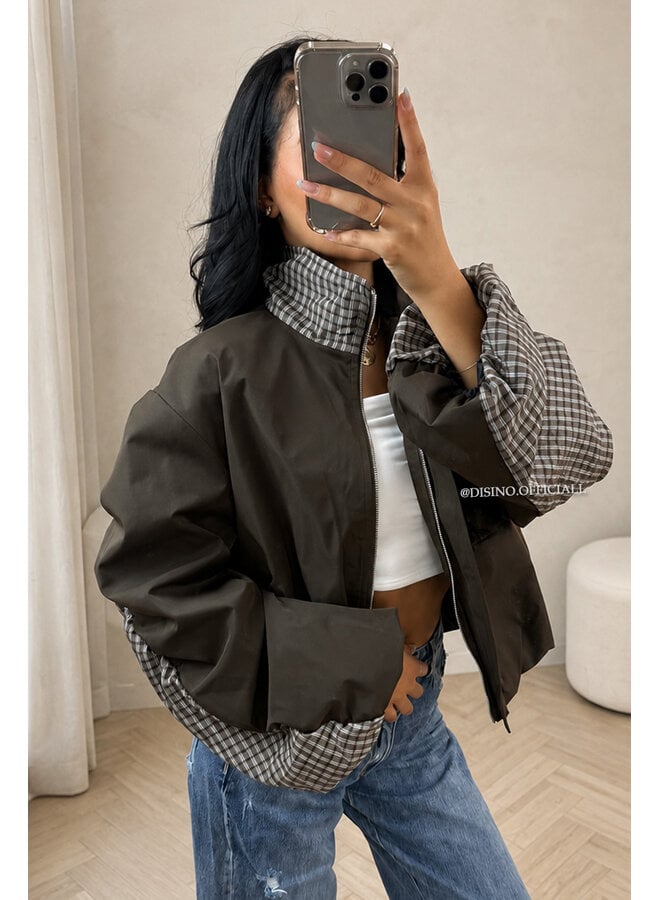 CHOCO - 'NENA BOMBER' - OVERSIZED BOMBER CHECK DETAIL JACKET