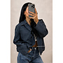 NAVY BLUE - 'VALENCIA JACKET' - OVERSIZED CHECKED BOMBER JACKET