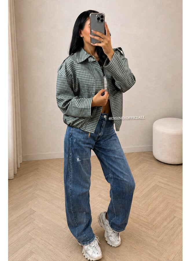 GREEN - 'VALENCIA JACKET' - OVERSIZED CHECKED BOMBER JACKET