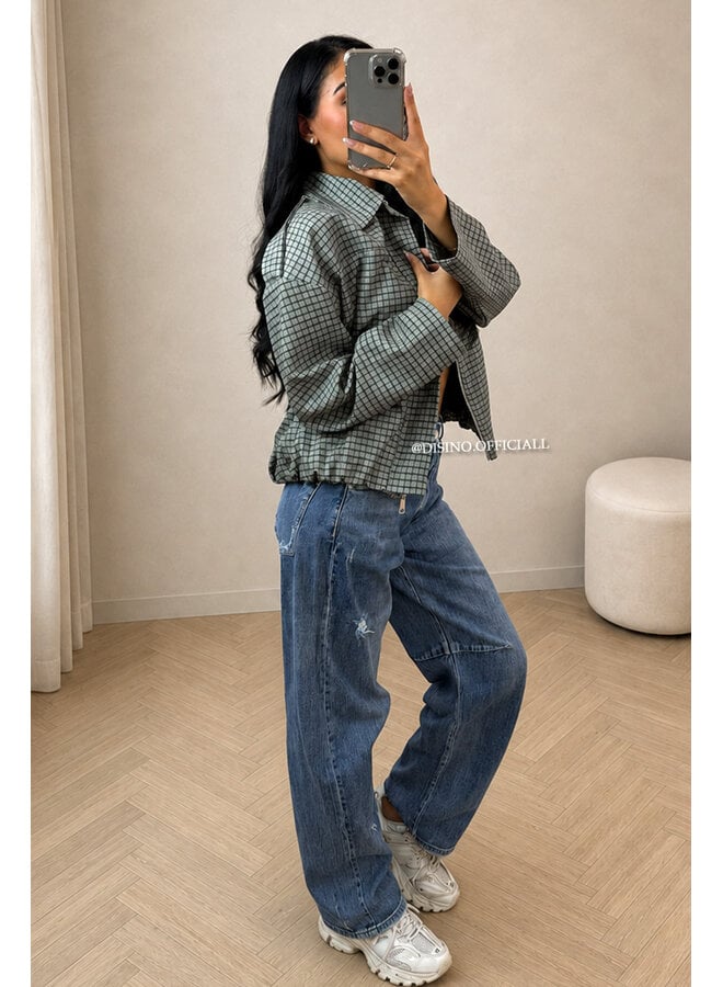GREEN - 'VALENCIA JACKET' - OVERSIZED CHECKED BOMBER JACKET