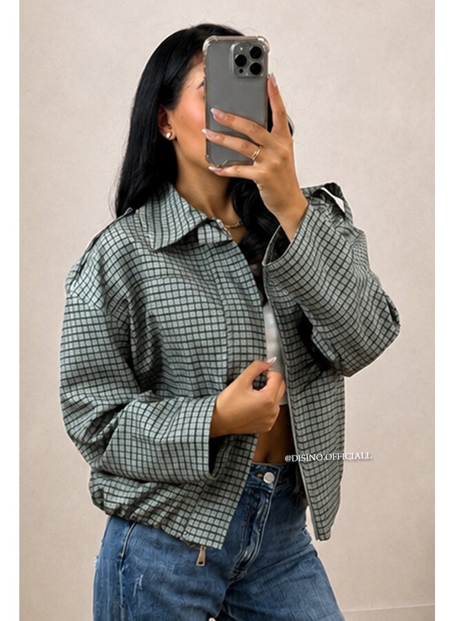 GREEN - 'VALENCIA JACKET' - OVERSIZED CHECKED BOMBER JACKET