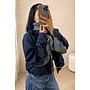 NAVY BLUE - 'NENA BOMBER' - OVERSIZED BOMBER CHECK DETAIL JACKET