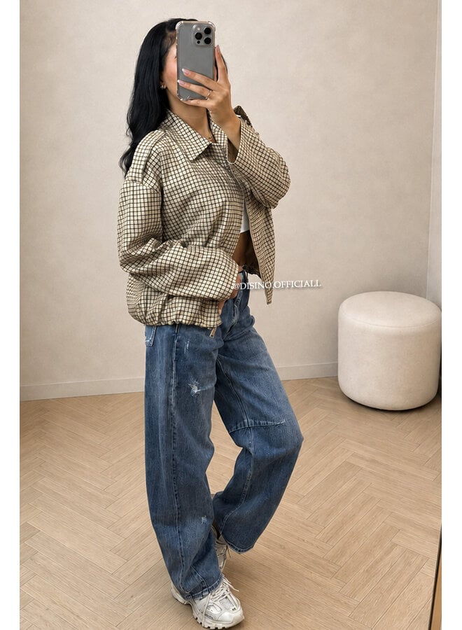 YELLOW - 'VALENCIA JACKET' - OVERSIZED CHECKED BOMBER JACKET