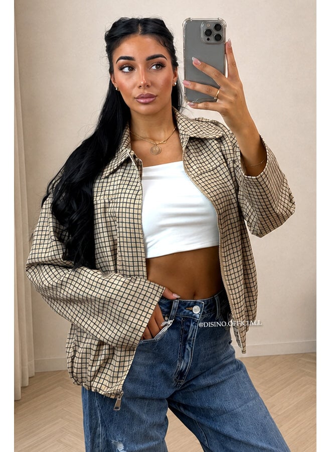 YELLOW - 'VALENCIA JACKET' - OVERSIZED CHECKED BOMBER JACKET