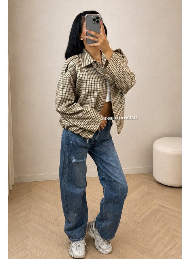 YELLOW - 'VALENCIA JACKET' - OVERSIZED CHECKED BOMBER JACKET