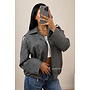 TAUPE - 'VALENCIA JACKET' - OVERSIZED CHECKED BOMBER JACKET