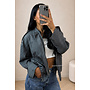 GREY - 'VALENCIA JACKET' - OVERSIZED CHECKED BOMBER JACKET