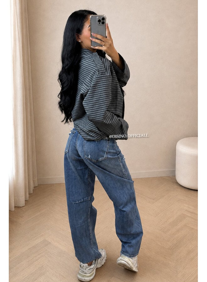 GREY - 'VALENCIA JACKET' - OVERSIZED CHECKED BOMBER JACKET