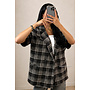BEIGE - 'CHECKED MAEVA BLAZER' - OVERSIZED SHORT SLEEVE BLAZER DRESS