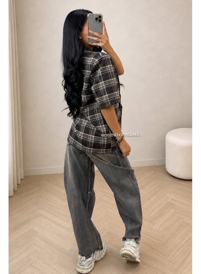 BEIGE - 'CHECKED MAEVA BLAZER' - OVERSIZED SHORT SLEEVE BLAZER DRESS