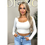ECRU - 'KIMMSS CROPPED TOP' - PERFECT FIT V-NECK LONG SLEEVE TOP