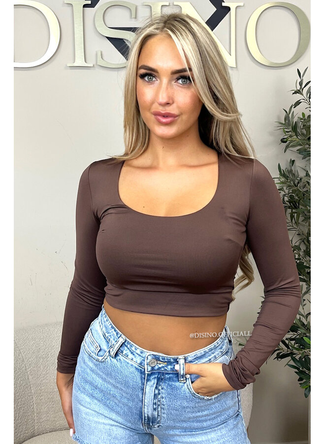 CHOCO - 'KIMMSS CROPPED TOP' - PERFECT FIT V-NECK LONG SLEEVE TOP