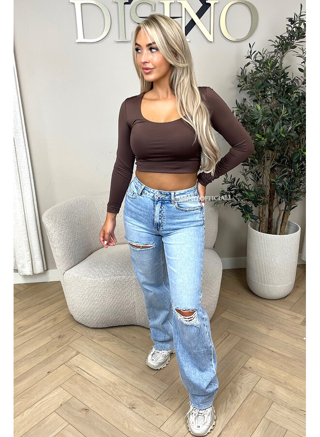 CHOCO - 'KIMMSS CROPPED TOP' - PERFECT FIT V-NECK LONG SLEEVE TOP