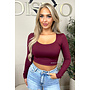 BORDEAUX - 'KIMMSS CROPPED TOP' - PERFECT FIT V-NECK LONG SLEEVE TOP