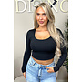 BLACK - 'KIMMSS CROPPED TOP' - PERFECT FIT V-NECK LONG SLEEVE TOP