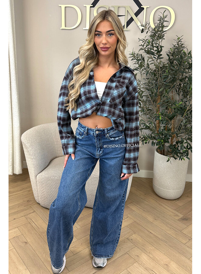 BLUE - 'MAUREEN BLOUSE' - DIAMONDS ALL OVER OVERSIZED CHECKED BLOUSE