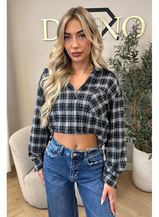 BLACK - 'MAUREEN BLOUSE' - DIAMONDS ALL OVER OVERSIZED CHECKED BLOUSE