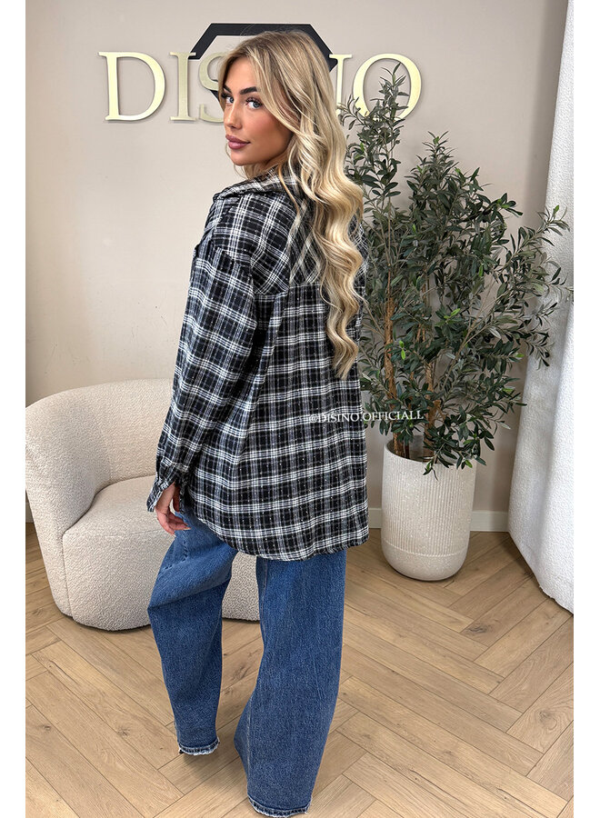 BLACK - 'MAUREEN BLOUSE' - DIAMONDS ALL OVER OVERSIZED CHECKED BLOUSE