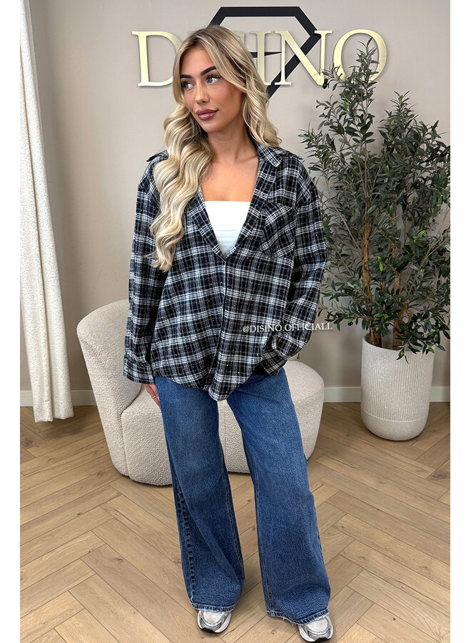 BLACK - 'MAUREEN BLOUSE' - DIAMONDS ALL OVER OVERSIZED CHECKED BLOUSE