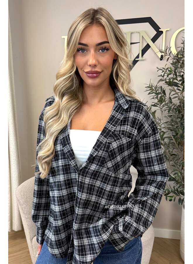 BLACK - 'MAUREEN BLOUSE' - DIAMONDS ALL OVER OVERSIZED CHECKED BLOUSE