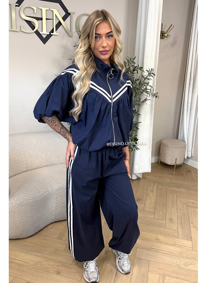 NAVY BLUE - 'ADRIA SET' - STRIPED JACKET + JOGGER SET